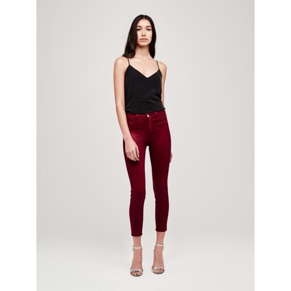 L’AGENCE MARGOT COATED skinny JEANS IN DARK BERRY burgundy SIZE 26 - Picture 3 of 14
